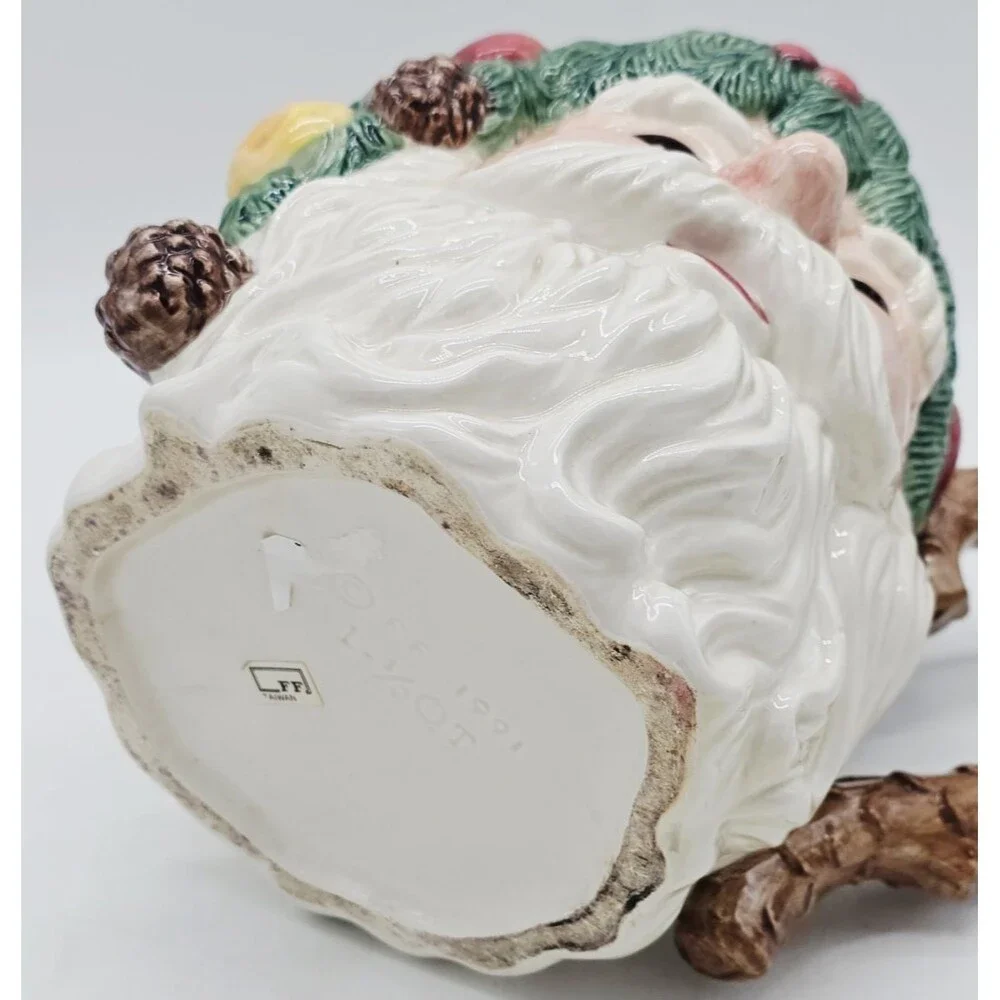 Fitz & Floyd Father Christmas Santa Pitcher 1991 Vintage Ceramic Fruit Pinecones